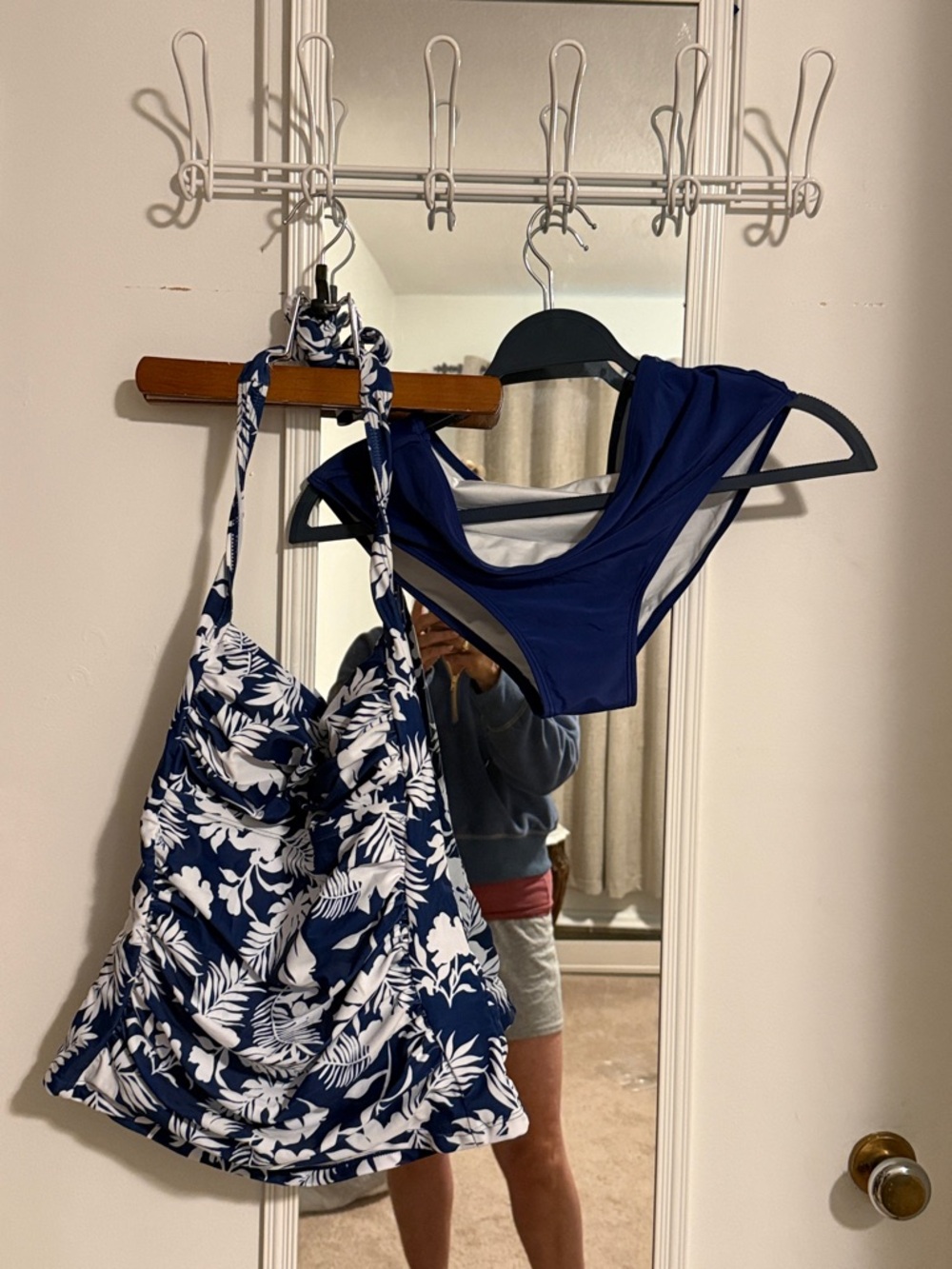 Navy & White Floral Tankini with Solid Navy Bikini Bottoms
